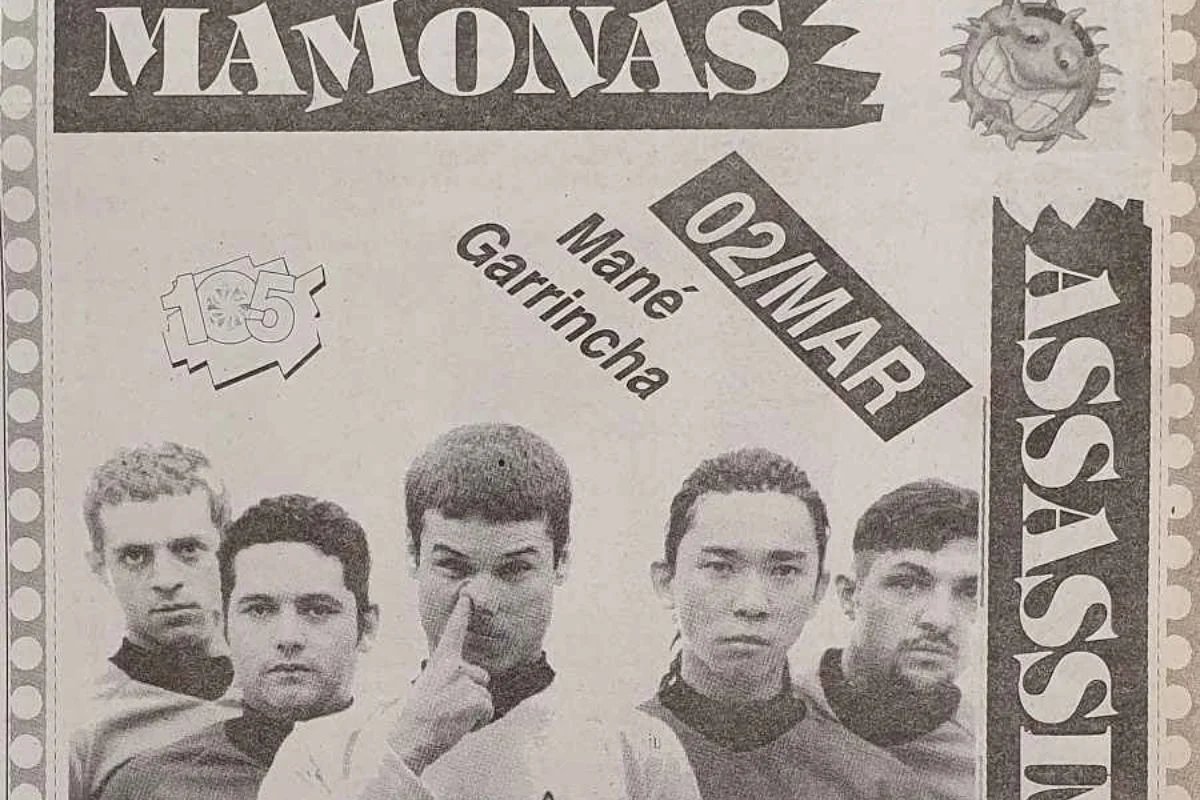 Anúncio do último show dos Mamonas, no estádio Mané Garrincha, em Brasília, em 2 de março de 1996
