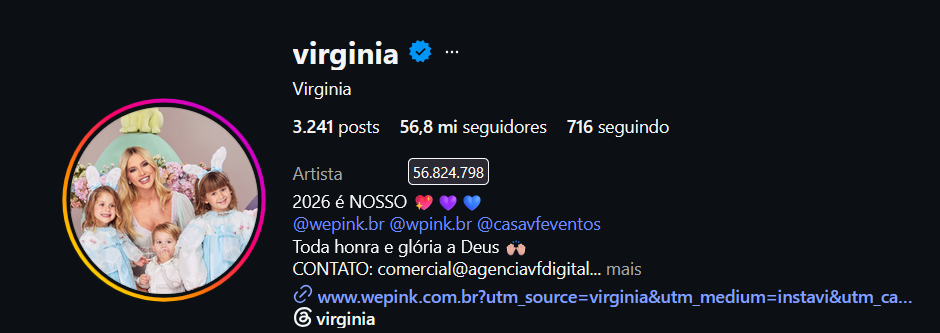 Foto: Reprodução/Instagram @virginia Foto: Reprodução/Instagram @virginia