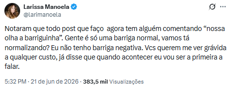 Reprodução: X/@larimanoela Reprodução: X/@larimanoela