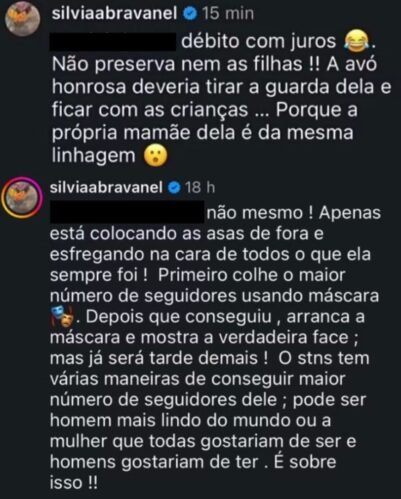 Comentários de Silvia sobre Virginia (Foto: Instagram)