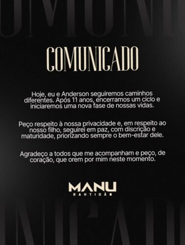 Manu Bahtidão anunciou a separação e pediu privacidade. (Foto: Reprodução/Instagram)